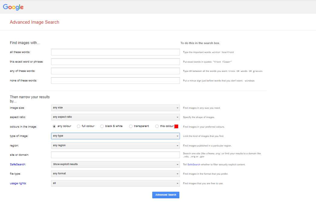 Advance Image Search Option