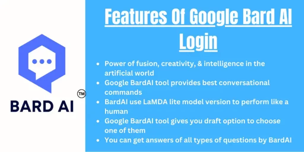 features of google bard AI login